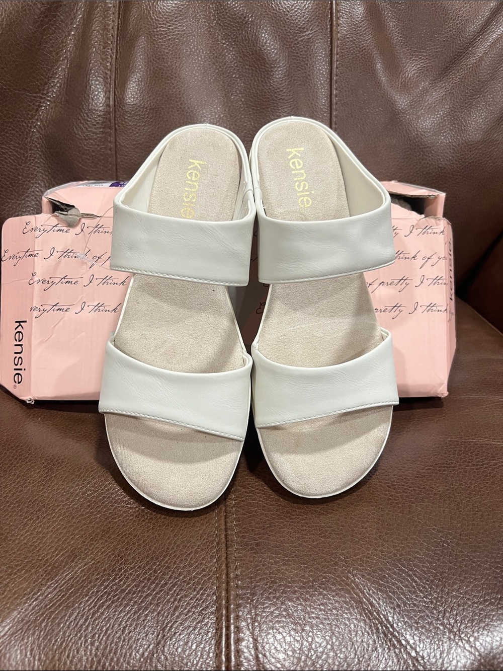 kensie White Double-Strap Slide Sandals